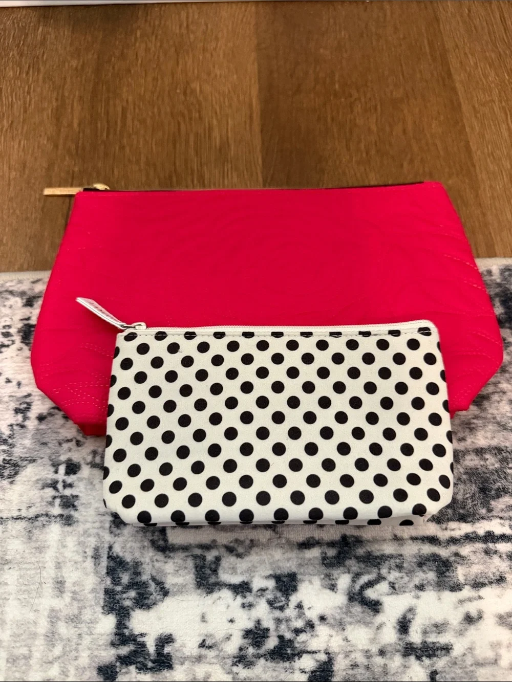 Lancome Pink Quilted Cosmetic Pouch and Polka Dot Zip Cosmetic Pouch